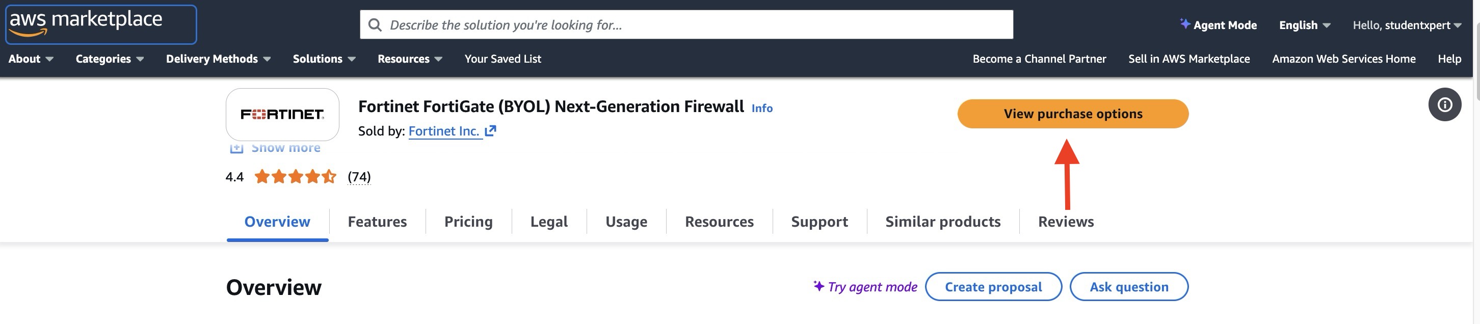 FortiGate BYOL Marketplace purchase options