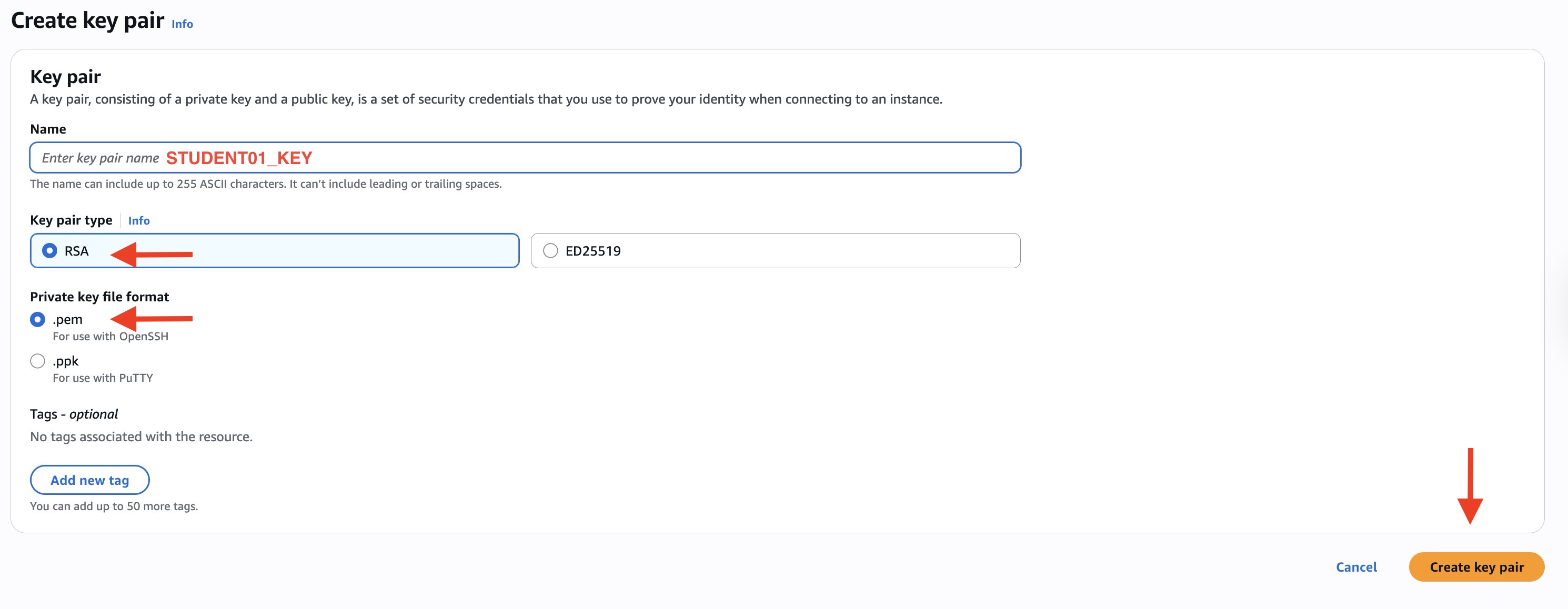 Create the EC2 key pair