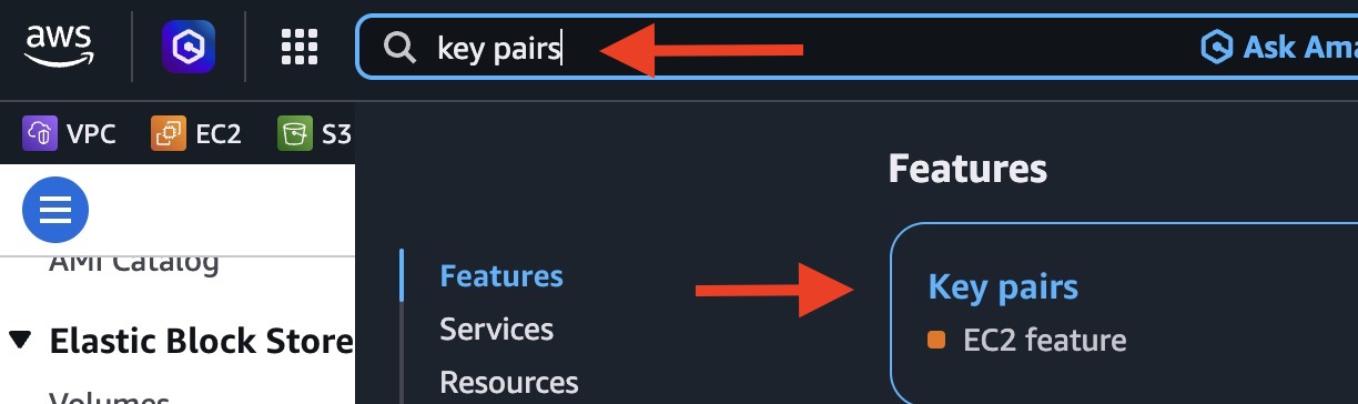 Search for EC2 key pairs